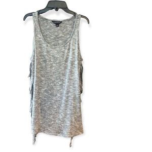 Rock & Republic Sz XS Gray Side Tassel Fringe Sleeveless Relaxed Fit Tank Top